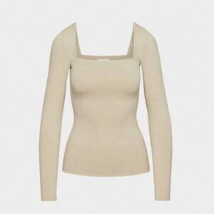 NWT Aritzia CONTOUR SQUARENECK HIP LONGSLEEVE - Beige - Sz Small